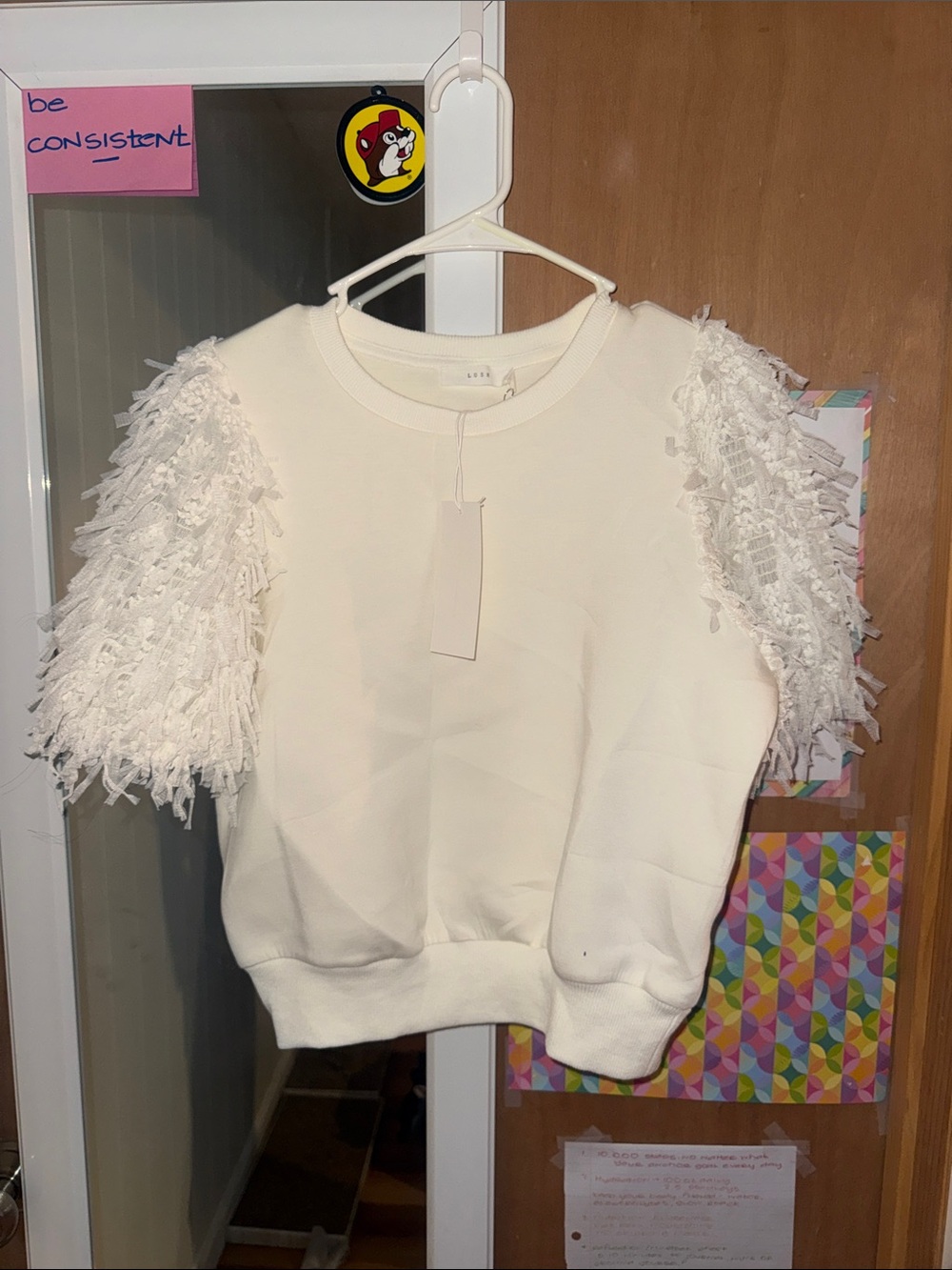 Lush Cream Fringe Sleeve Sweatshirt